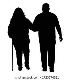 Senior couple silhouette on a white background, vector illustration