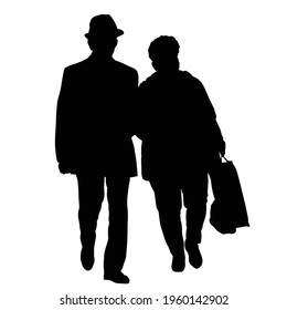 Senior couple silhouette on a white background, vector illustration