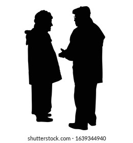 Senior Couple Silhouette  Talking On A White Background, Vector Illustration