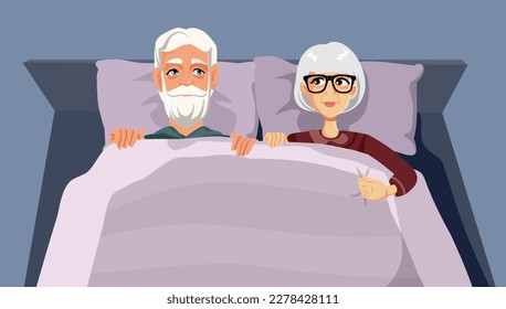 
Senior Couple Sitting in Bed Together Vector Cartoon Illustration. Elderly husband and wife feeling attraction after many years of marriage
