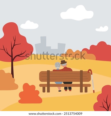 Senior couple sitting on bench in a city park