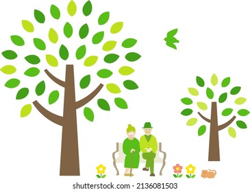 Senior couple sitting on a park bench