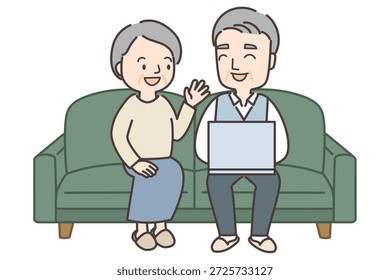 Casal sênior sentado no sofá e curtindo uma conversa.
