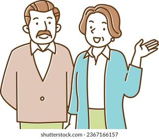 Senior couple smiling and facing the front
