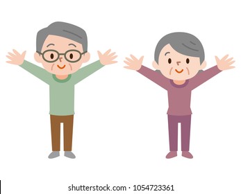Senior couple spreading both hands