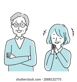 A senior couple talking with a smile