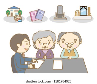 Senior couple talks with businessmen