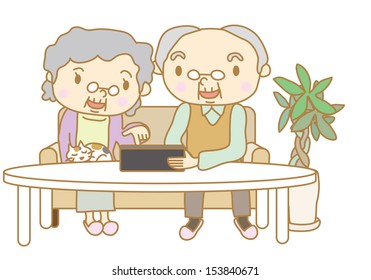 Senior couple that use the tablet