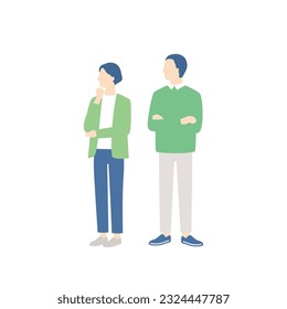 senior couple thinking. simple full body illustration