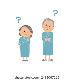 Senior couple undergoing a health check-up, worried, illustration