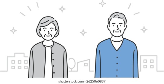 senior couple, upper body, front view, vector image