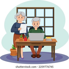 Senior couple using laptop illustration