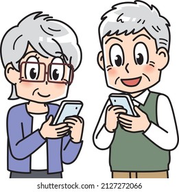 Senior couple using a smartphone
