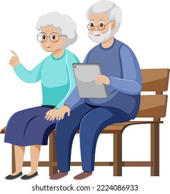 Seniorenpaar mit Tablet-Illustration