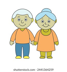 A senior couple vector, holding hands with serene smiles on their faces
