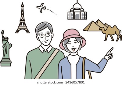 Senior couple visiting overseas tourist destinations