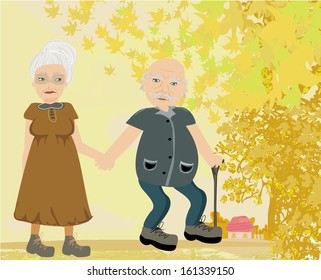 Senior couple walking in autumn day