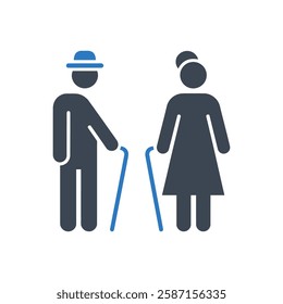 Senior Couple Walking Icon On White Background