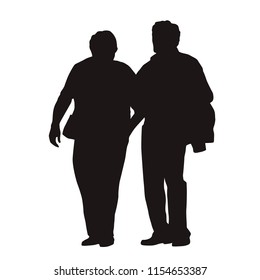 Senior couple walking together, isolated vector silhouette. Old people