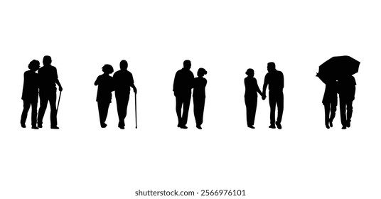 Senior couple walking together silhouette of people