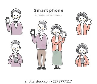 A senior couple who operates a smartphone.