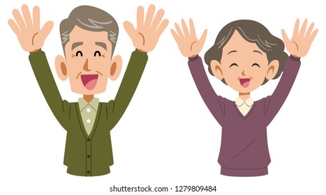 Senior couple who rejoice great upper grandparents and grandmothers
