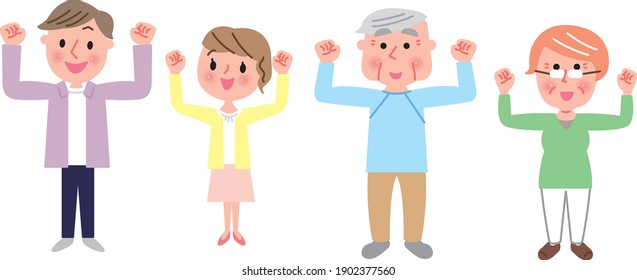 Senior couple and young couple guts pose 