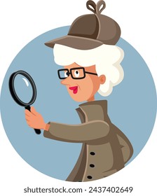 
Senior Detective Granny Holding a Magnifier Looking for Clues Character
Retro inspector searching for evidence of a mysterious crime 
