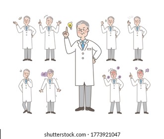 Senior doctor facial expression set