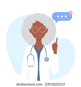 Senior doctor. Female doctor therapist or pharmacist with short hair. Doctor with stethoscope. Concept - doctor, healthcare. Vector illustration in flat style. Isolated on white background.