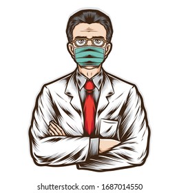 senior doctor wear medical mask vector