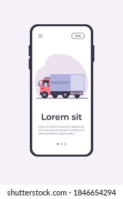 Senior driver sitting in truck. Lorry, road, transportation flat vector illustration. Delivery service and shipping concept for banner, website design or landing web page
