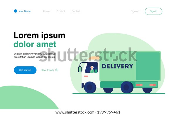 Senior driver sitting\
in truck. Lorry, road, transportation flat vector illustration.\
Delivery service and shipping concept for banner, website design or\
landing web page