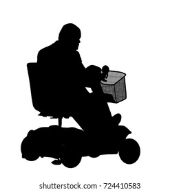 Senior driving mobility scooter on white background, vector illustration