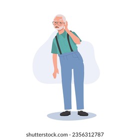 Senior Ear Health Issues. Ear Problem in Older Age concept. Elderly man with Hearing Loss.