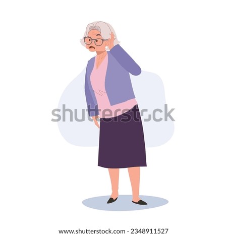 Senior Ear Health Issues. Ear Problem in Older Age concept. Elderly Woman with Hearing Loss.