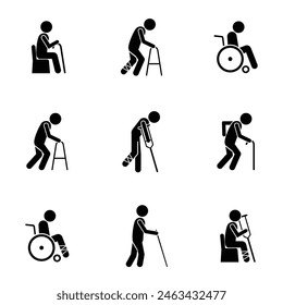 senior elder injured and disabled people icon symbol