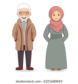 
Senior, elder muslim man and woman character illustration