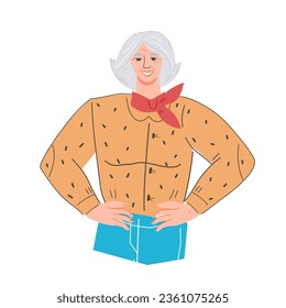 Senior ältere, gut aussehende und selbstbewusste Frau Charakter, flache Vektorgrafik einzeln auf weißem Hintergrund. Alter und schöne Frau Porträt.