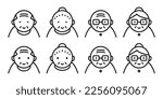 Senior, elderly line drawing icon. Elderly couple's smile, grandpa and grandma wearing glasses Respect for the Aged Day, black and white vector illustration material