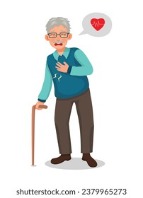 Senior elderly man suffering from chest pain having heart attack symptom