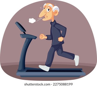 
Senior Elderly Person Running Feeling Exhausted Vector Cartoon Illustration. Tired aging grandpa exercising breathing heavily
