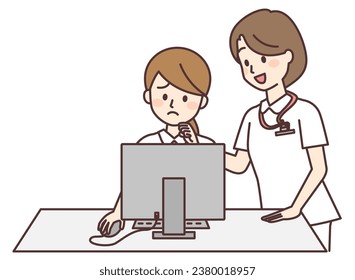 A senior encourages a nurse who is not good at computer work