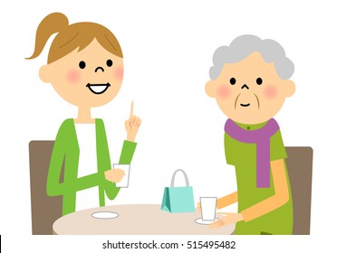 
Senior enjoying tea time with young people