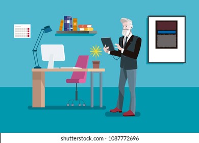 Senior Entrepreneur Man working in a office. Business senior man in modern hipster look.
