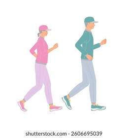 Senior exercise: Senior couple walking with smiles