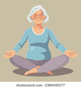 Senior exercise of female. exercising character design. Happy senior woman doing yoga exercise. Concept of health care people in the elderly. Elderly woman of Full Body cartoon set