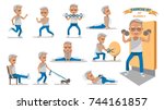 Senior exercise of male. exercising character design set. at home with a simple daily routine. Concept of health care people in the elderly.  Elderly man of Full Body cartoon set.