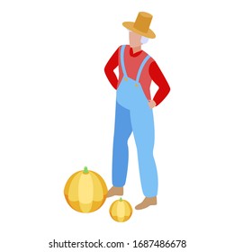 Icono de agricultor senior. Isométrico ícono vectorial para el diseño web aislado en fondo blanco