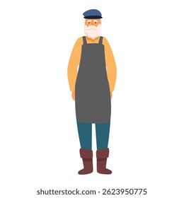 Senior farmer with long white beard wearing apron and standing still